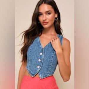 Lulus Enviably Trendy Medium Wash Denim Vest